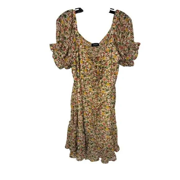 Gigio Women's Fit Flare Getaway Island Mini Dress Ruffle Prairie Cottagecore L - Picture 1 of 5